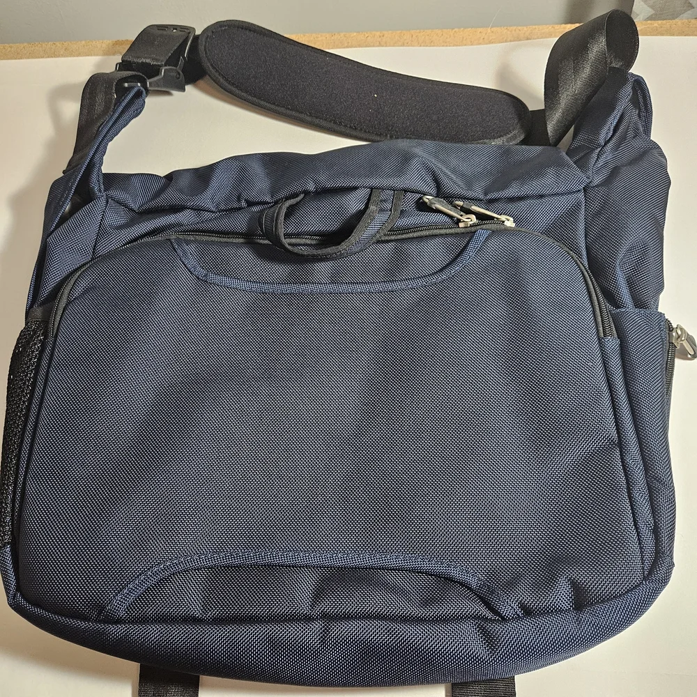 L.L. Bean Navy Messenger Bag. Crossbody Or Backpack. Muti Pockets Heavy Duty